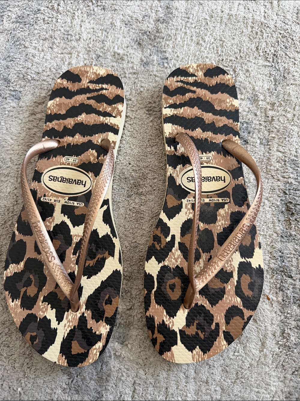 Havaianas Women’s Leopard Print Flip Flops  - Size 9-10